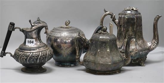 Three silver plated teapots